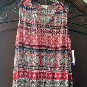 beachlunchlounge Red and Blue Printed Tie-Front Tank Top